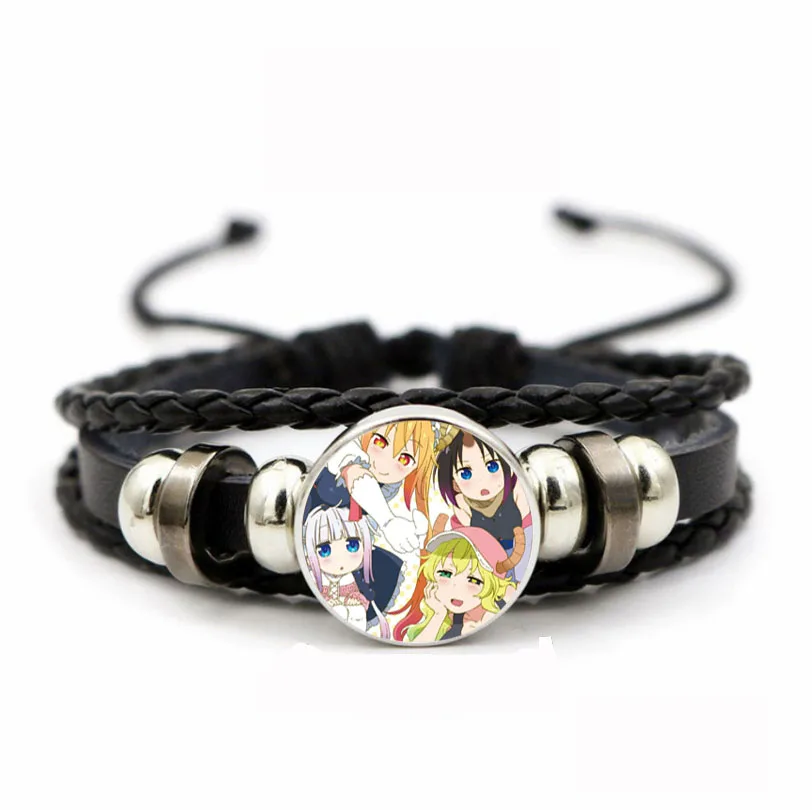 

Teenager Adjustable Wristband Leather PU Woven Bracelet Time Gem Wristband For Anime Miss Kobayashi's Dragon Maid Braided Bangle