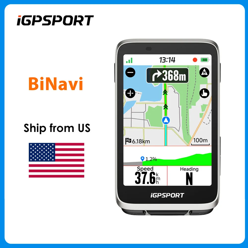 iGPSPORT BiNavi Bike Computer Touchscreen Map Navigation 35 Hours Battery Life  IPX7 Waterproof Route Planning