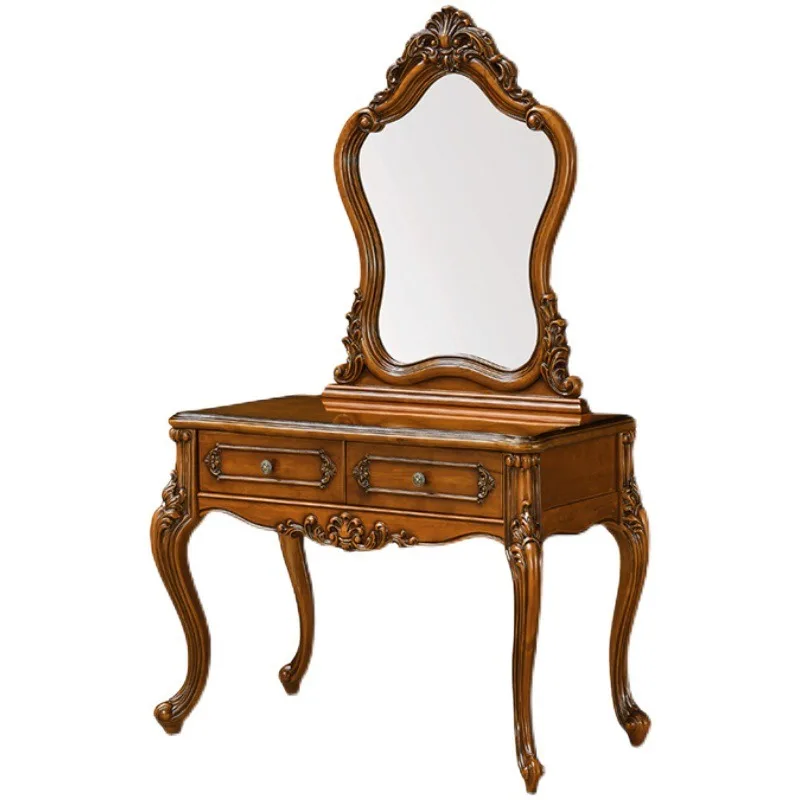American dressing table Solid wood household small dressing table European carved dressing cabinet mirror