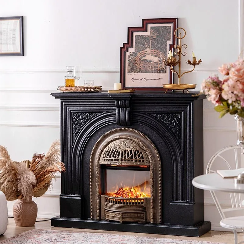 Retro solid wood simulation fire fireplace, simple French fireplace, European living room heating bird cage, entrance decorative