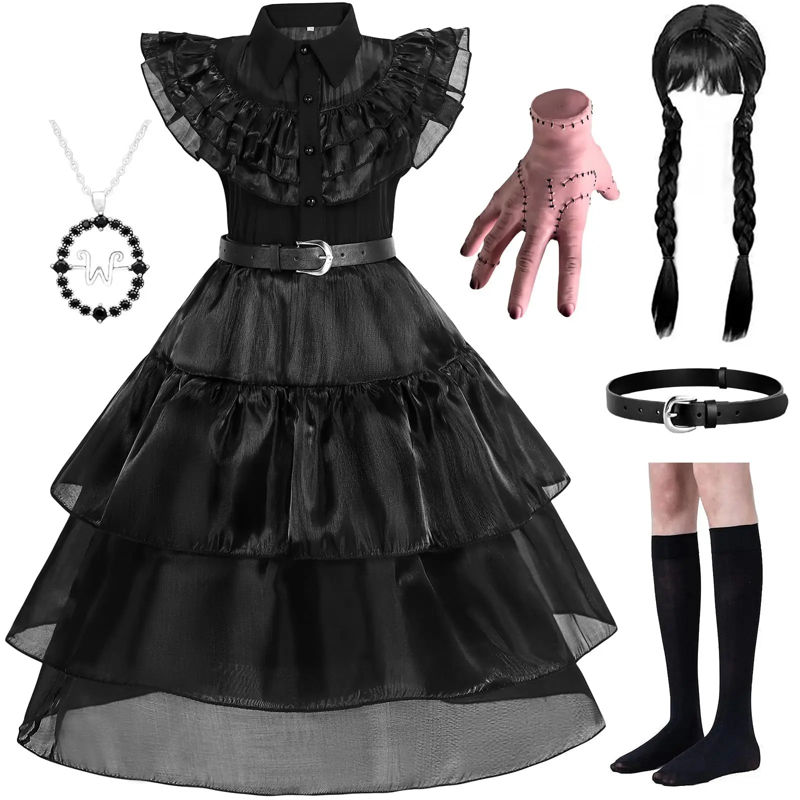 

American TV Series Wednesday Addams Family Cosplay Costume Tulle Skirt Wednesday Black Tulle Skirt Suit Halloween Addams Costume