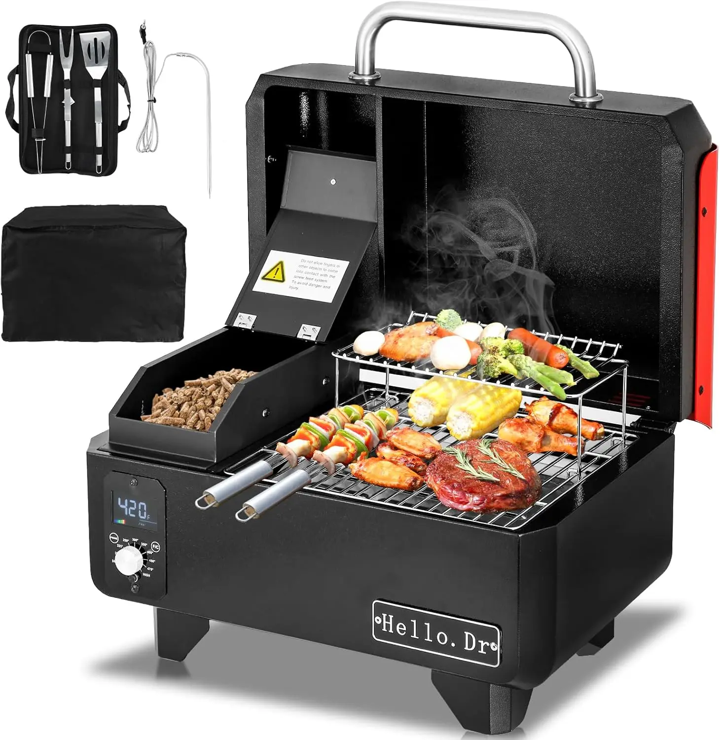 

Hello.Dr Portable Pellet Grill, Portable Pellet Smoker, Tabletop Smoker Grill 8 in 1 for RV Camping Tailgating RV Cooking BBQ