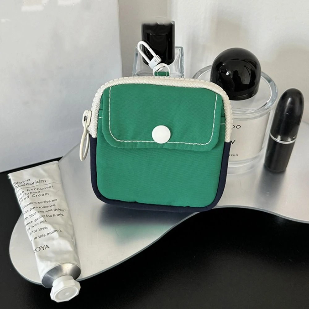 Simple Portable Nylon Coin Purse Korean Style Square Mini Storage Bag Candy Color Lightweight Earphone Bag Student