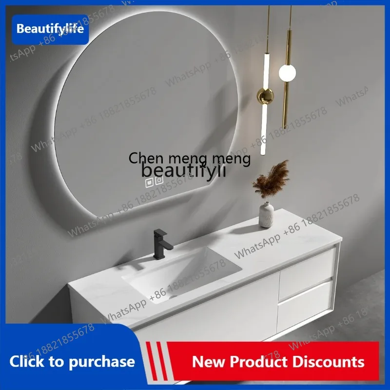 C85 Stone Plate Bathroom Cabinet Combination Bathroom Oak Modern Light Luxury Washstand Hand Washing Washbasin