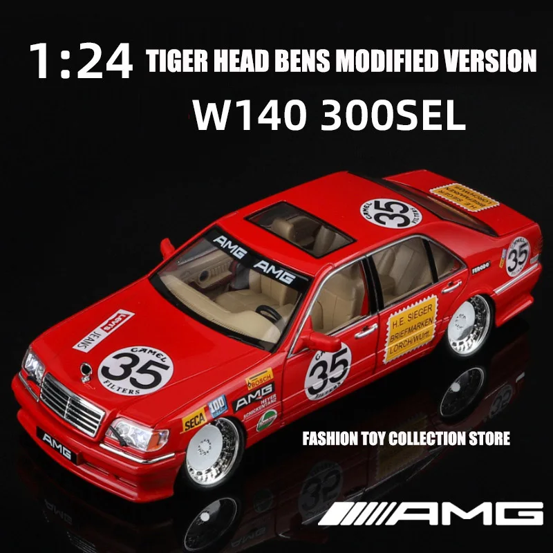 1:24 Tiger Head Bens Modified Version Alloy Car Model Diecasts Toy With Sound and Light Vehicles Decoration Toys For Kids Gift