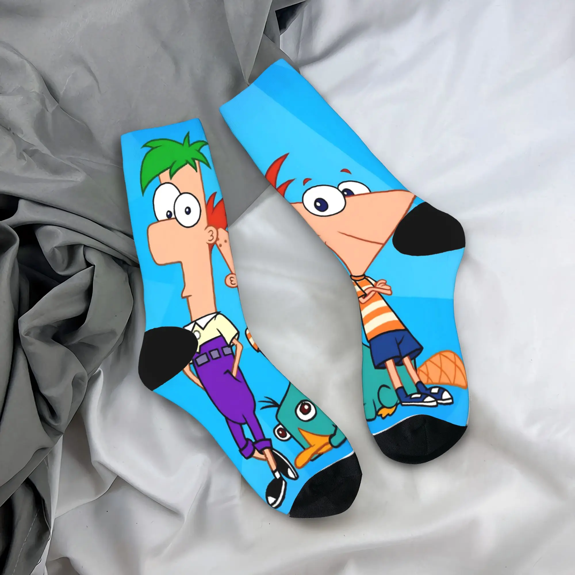 Perry the Platypus Socks Phineas and Ferbs Anti Bacterial Stockings Men High Quality Sports Socks Spring Retro Graphic Socks