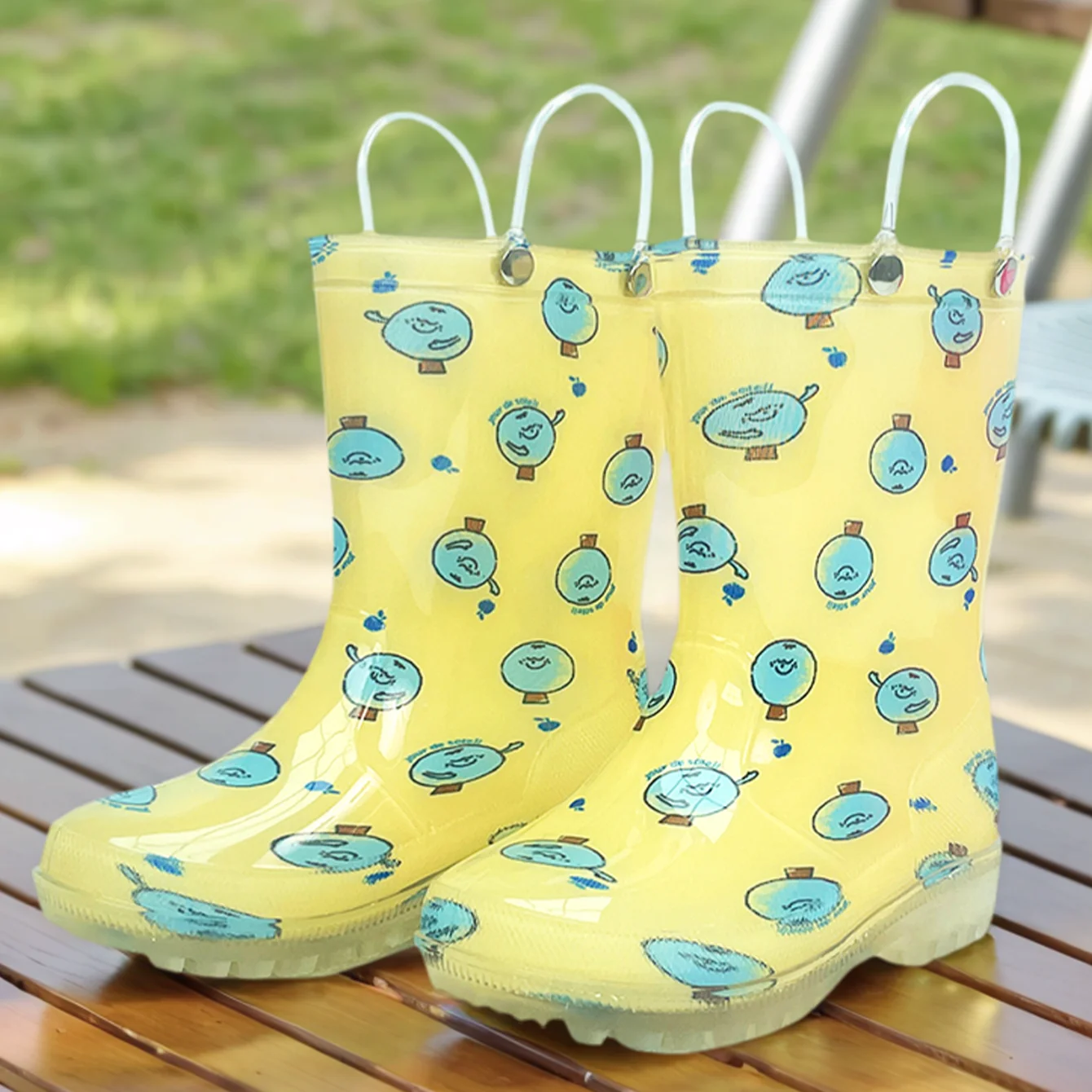 

Children's Rain Boots, Yellow Monster Design with Handle, Non-Slip Waterproof Kids Rain Shoes for Toddlers & Little Kids