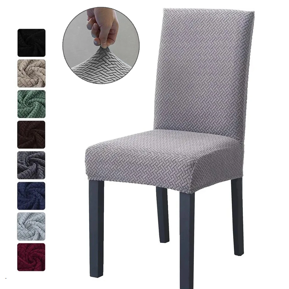 

Solid Color Elastic Dining Room Chair Cover Stretch Jacquard Kitchen Chair Covers with Back for Hotel Wedding Cadeira De Jantar