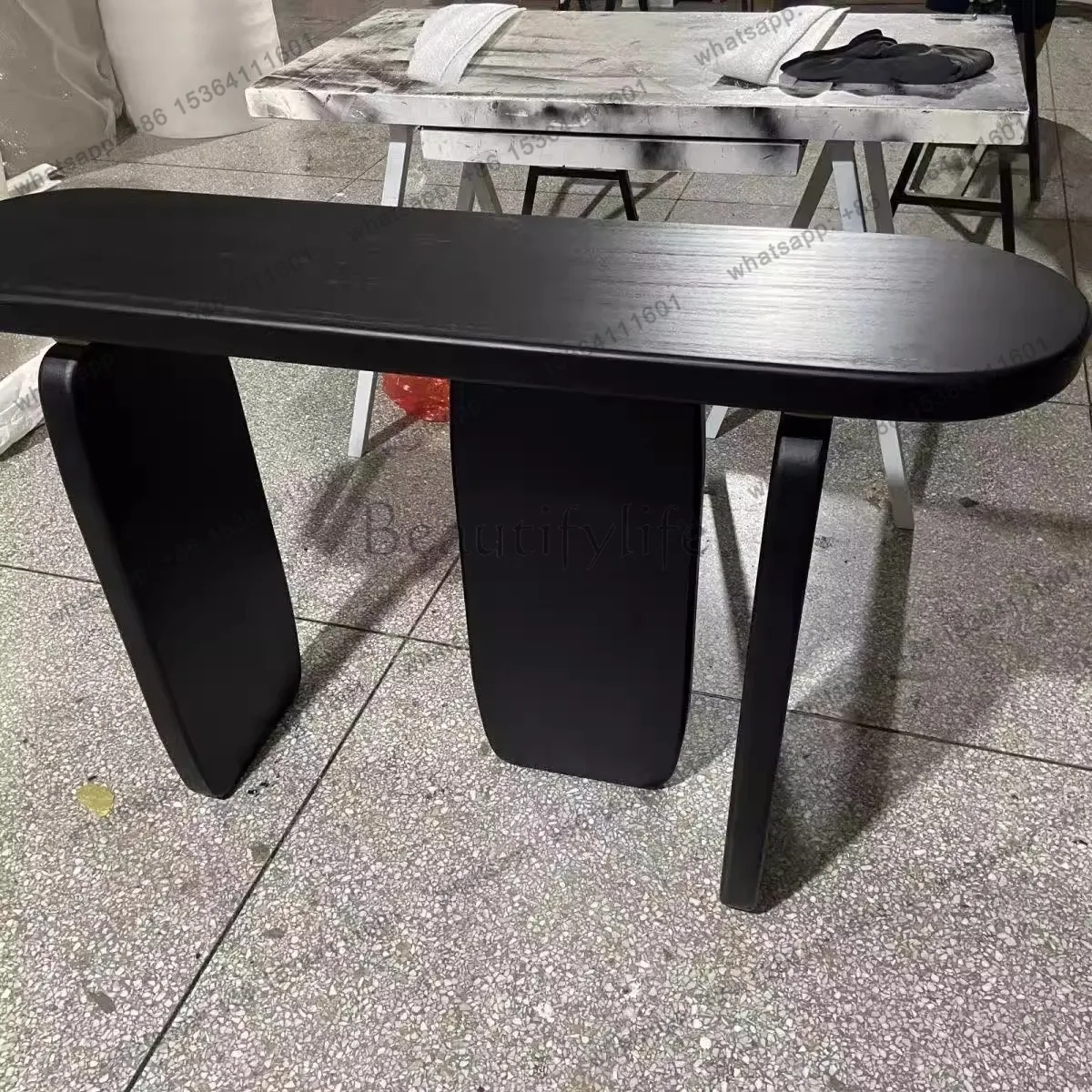 Wabi Silent Wind Curved Solid Wood Entrance Table Black Modern Against the Wall Simple Chinese Entrance End View Table