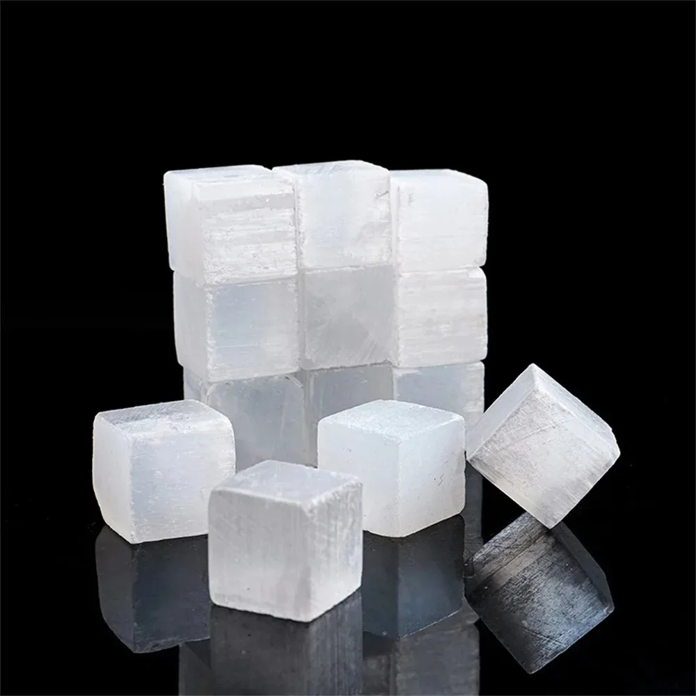 Natural White Selenite Cube Hand Carved Mineral Specimen Display Decorative Crystal Rolling Stone