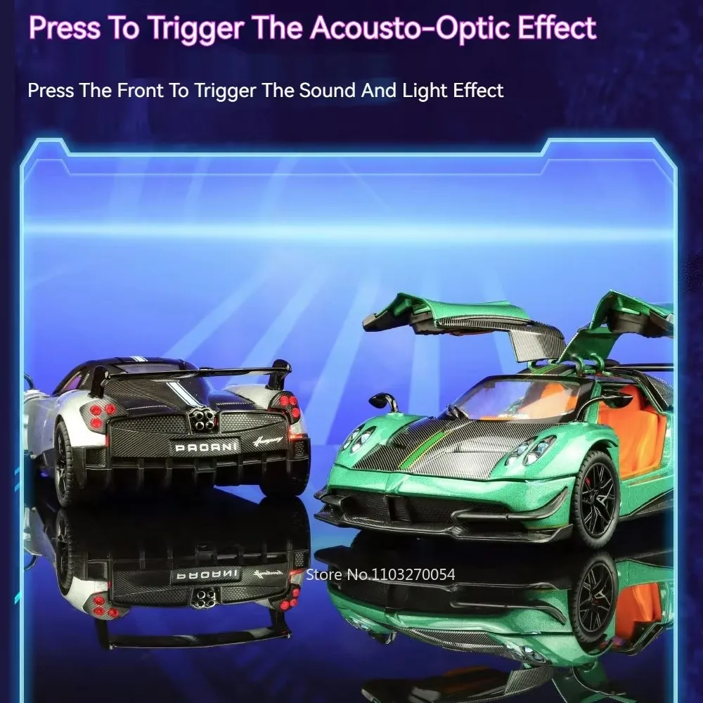 1:24 PAGANI Huayra BC Zonta Legering Miniatuur Model Speelgoed Diecast Autodeuren Geopend Geluid Licht Trek Voertuigen voor Volwassen Jongen Gift