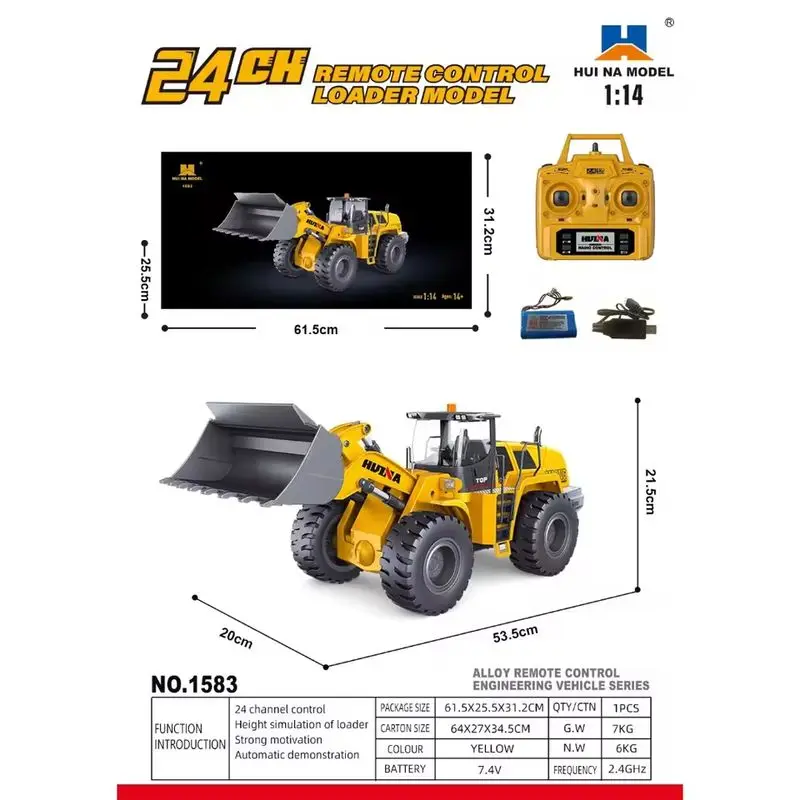 

New Rtr Huina 1583 1/14 Scale 24ch Rc Remote Control Truck Loader Cars With Lights Sound 2.4ghz Outdoor Toys Boys Gift