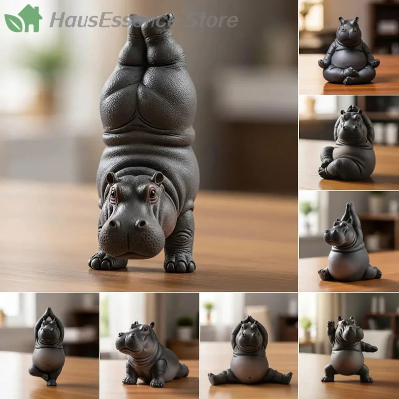 ※Yoga Master Hippo Statue Handcrafted Resin Hippopotamus Figurine Hippo Figurine Yoga Statue Meditation Hippopotamus Home