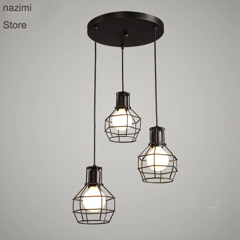 

Loft Vintage Hanging Lamps Iron Cage Pendant Lights Retro Home Deco Suspension Luminaires Kitchen Light Fixtures Bar E27 Lights