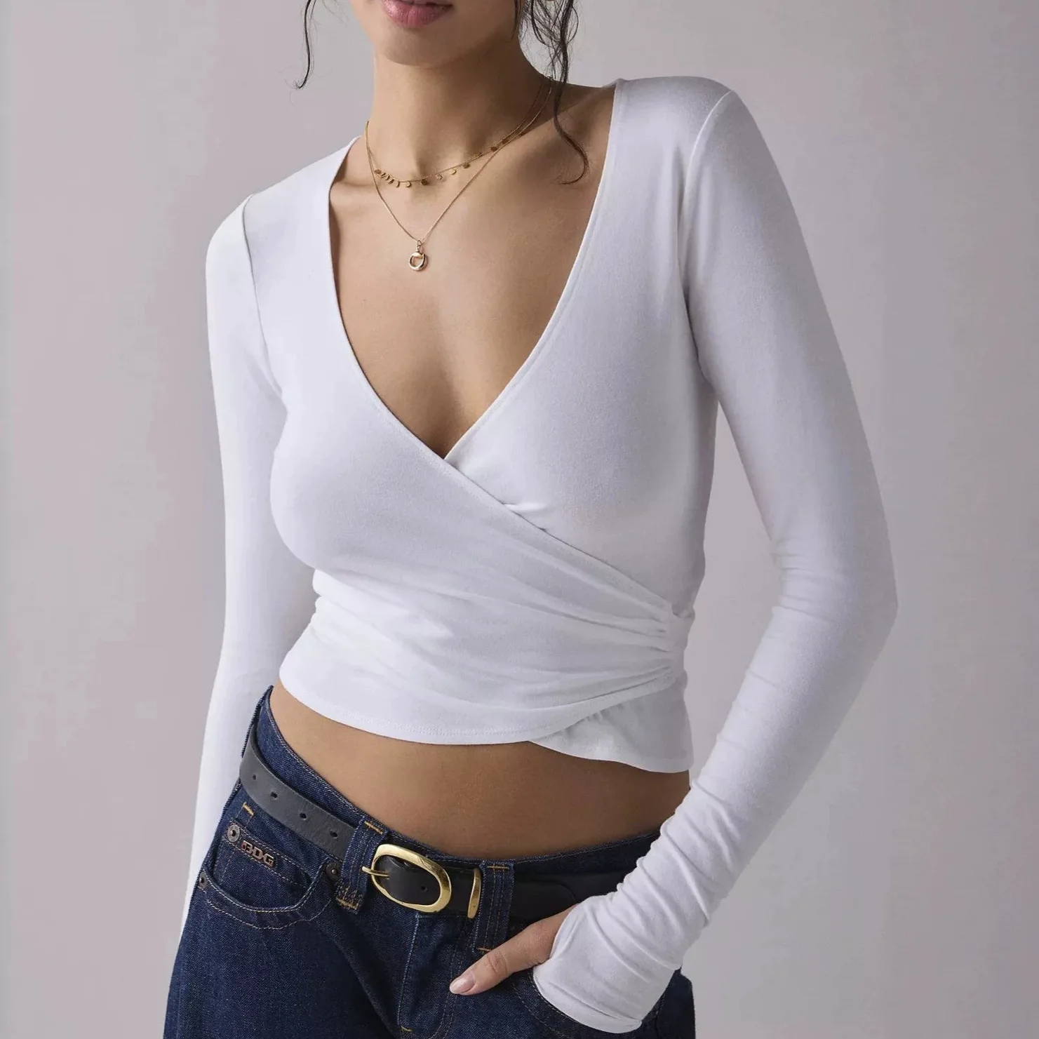 Run! And Autumn. New Cross-fit Slimming Waist Wrap V-neck Long Sleeve T-shirt For Women. Summer Maxi Dress Party Outfits Robe