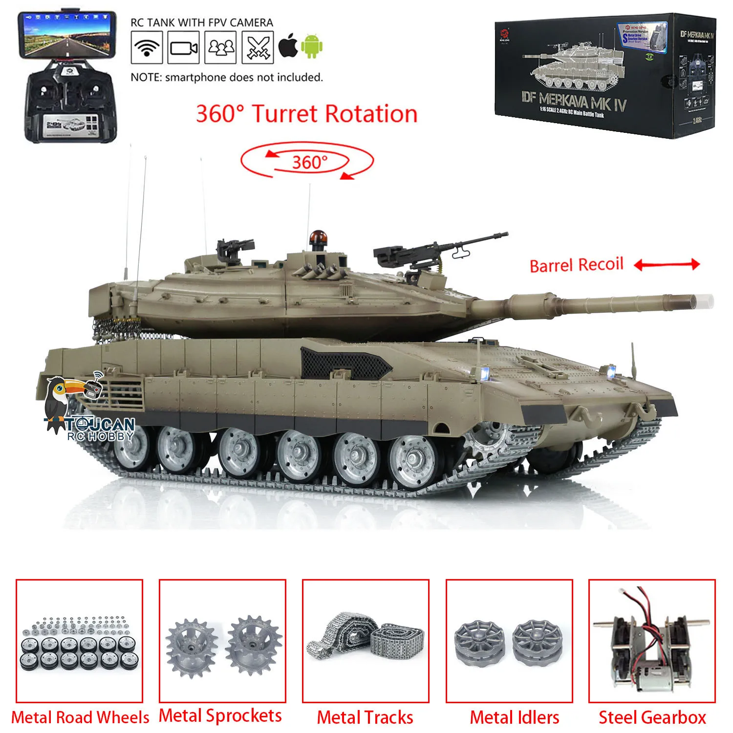 Heng Long Remote Control Tank 1/16 TK7.0 IDF Merkava MK IV Professional Edition FPV Tanks Toucan RC Vehicle