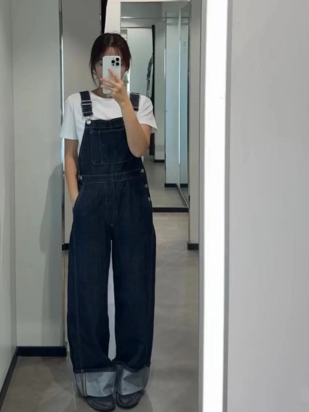 Salopette de travail en Denim pour femmes, polyvalente, ample, longue, taille haute, en coton, haute élasticité, couleur profonde, nouvelle collection automne 2024