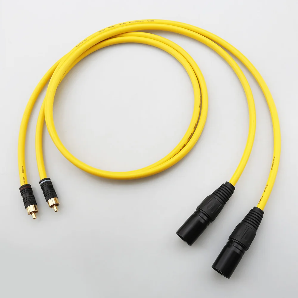 Pair High Purity Silver Plated RCA XLR Audio Cable Yellow Wire HiFi Interconnect Signal Cable Audiophile Home Audio Cord