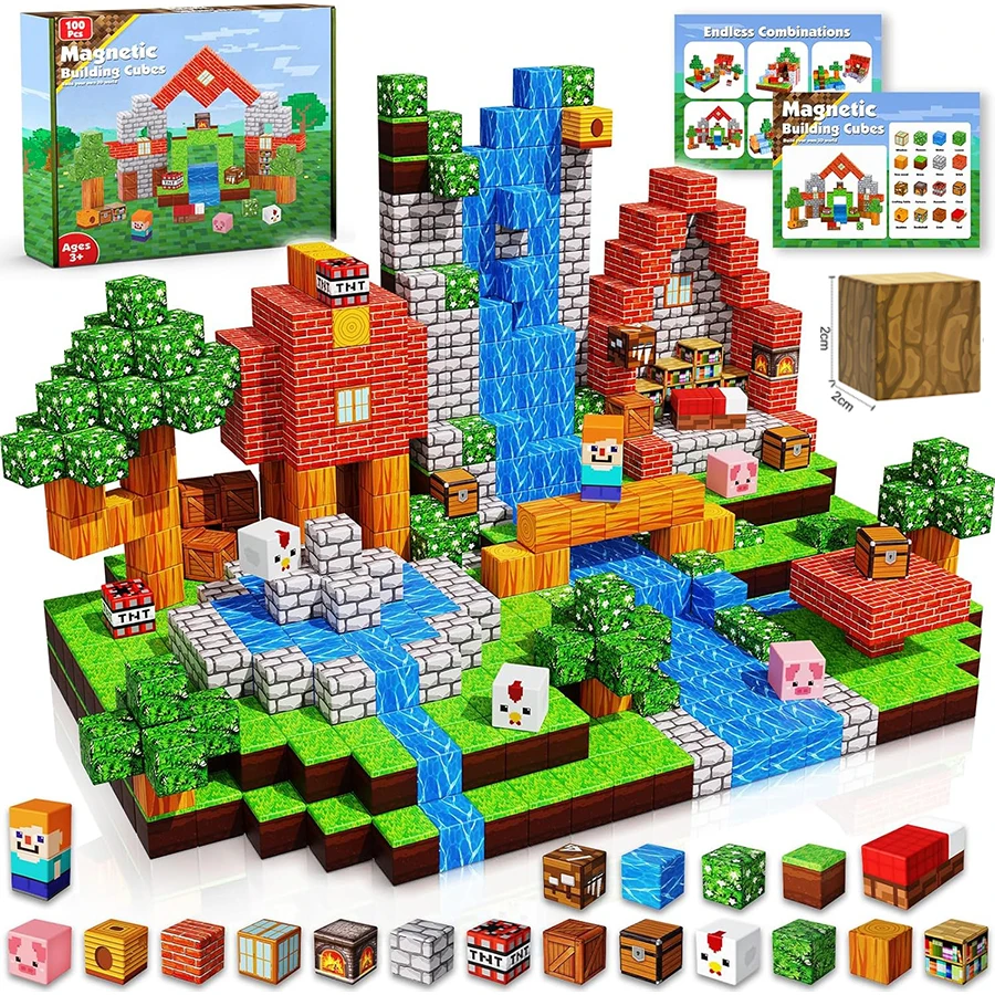 كتل مغناطيسية لعبة مكعب بناء مغناطيسي ألعاب بناء للأطفال لعبة تكديس مونتيسوري الجذعية ألعاب بناء البلاط الحسي