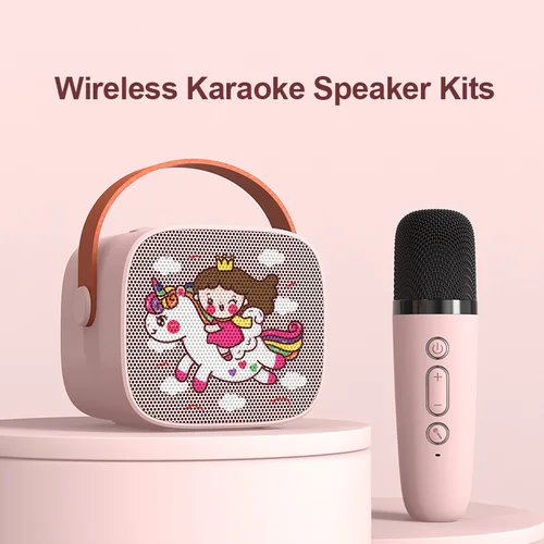 Imagen 2 del producto Altavoz de Karaoke portátil para el hogar, Mini máquina de canto Bluetooth de dibujos animados con juego de micrófonos para fiesta familiar, regalos para niños