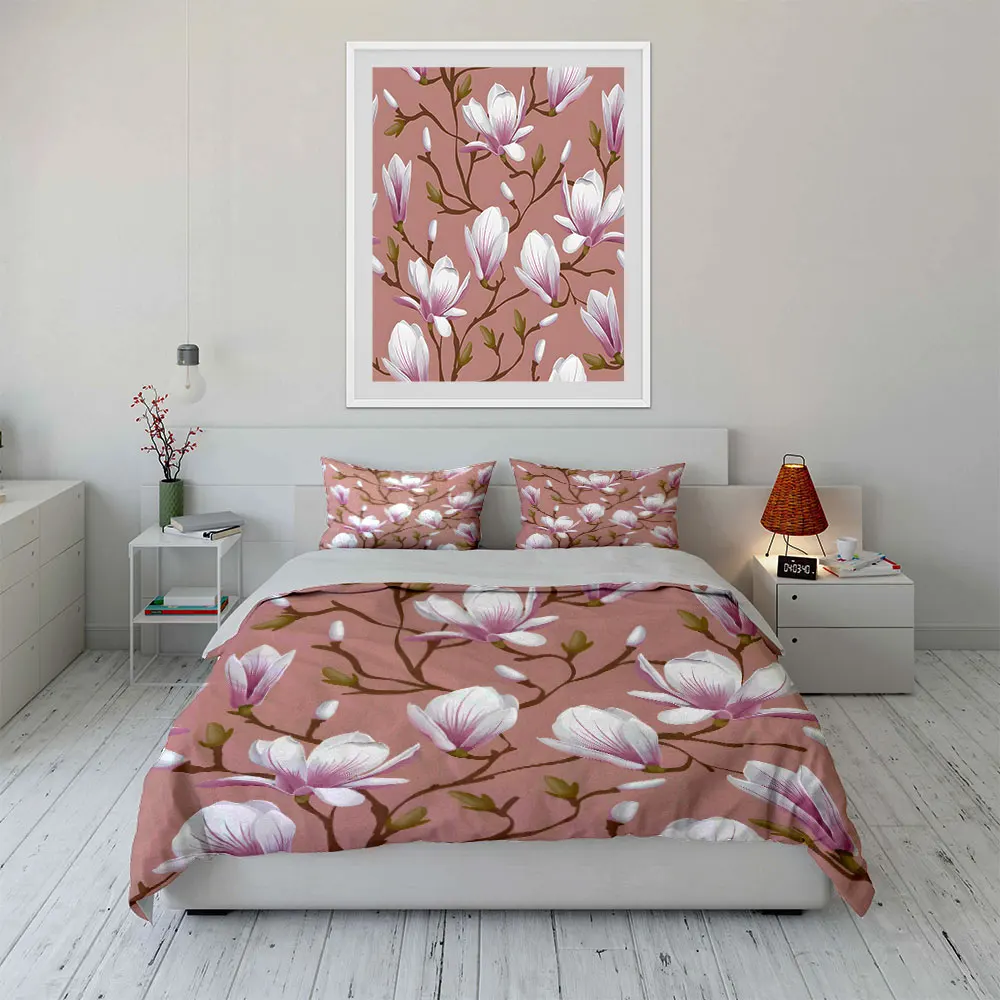Elegant White Magnolia Pattern Duvet Cover Set Digital Print Colorful Polyester Bedding with Zipper Closur for kids gifts 4