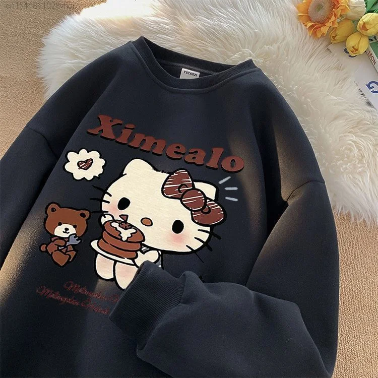 Sanrio Hello Kitty New Cute Anime Print Pullover Clothes 90s Trendy Top Kawaii Long Sleeve Korean Stylish Sweatshirt Y2k Girls