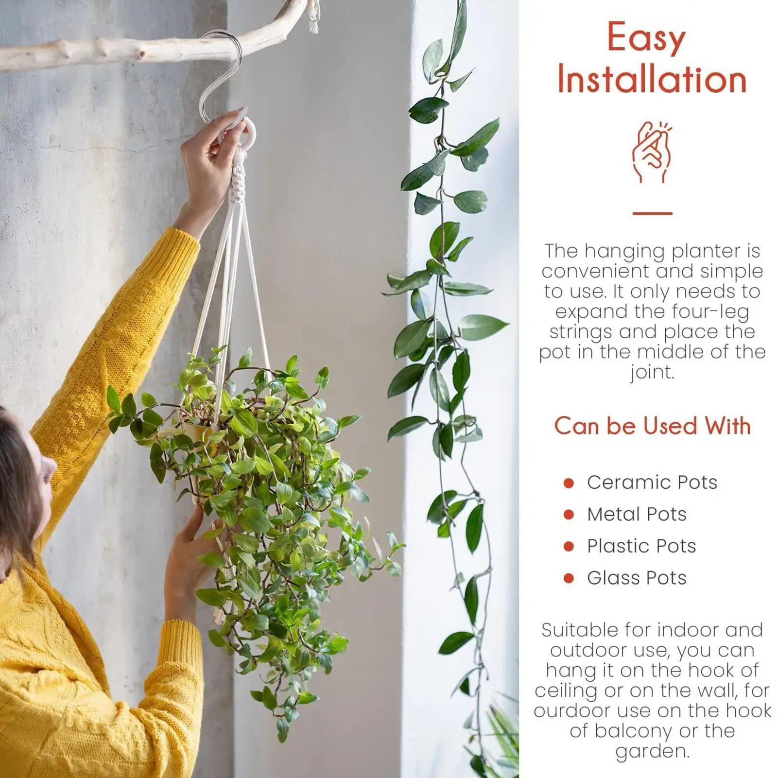 Plant Hanger 6 Pieces Decorative Planter Holder Bohemian Succulents Hanger For Indoor Outdoor Bedroom Porch Ceiling Living Room