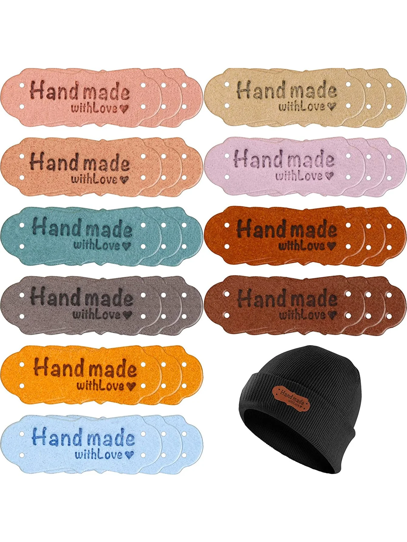 Handmade Love Leather Label Embossed Label with Hole Embossed Label Decorative Knitting DIY Hand Sewing Crochet Hat Supplies