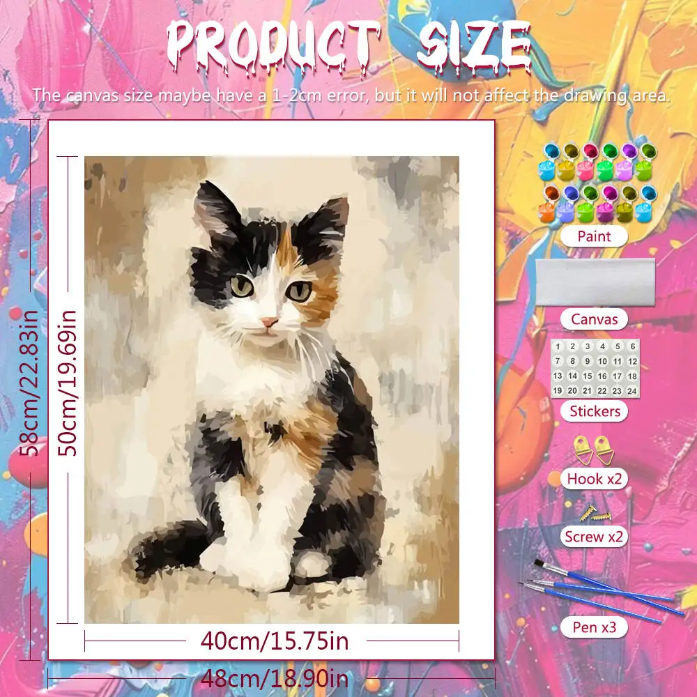 Digital Oil Painting Cat DIY Drawing By Numbers Kitten Acrylic Paint On Canvas Painting By Numbers Animal Wall Decor Living Room