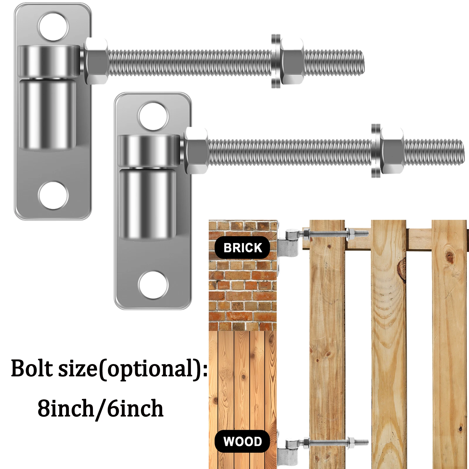 

2Pcs Gate Hinges Stainless Steel J-Bolt Hinge Doors Gates for for Farm Gates Door Wall Farm Garden Gate 6/8 inch Fence Hinge