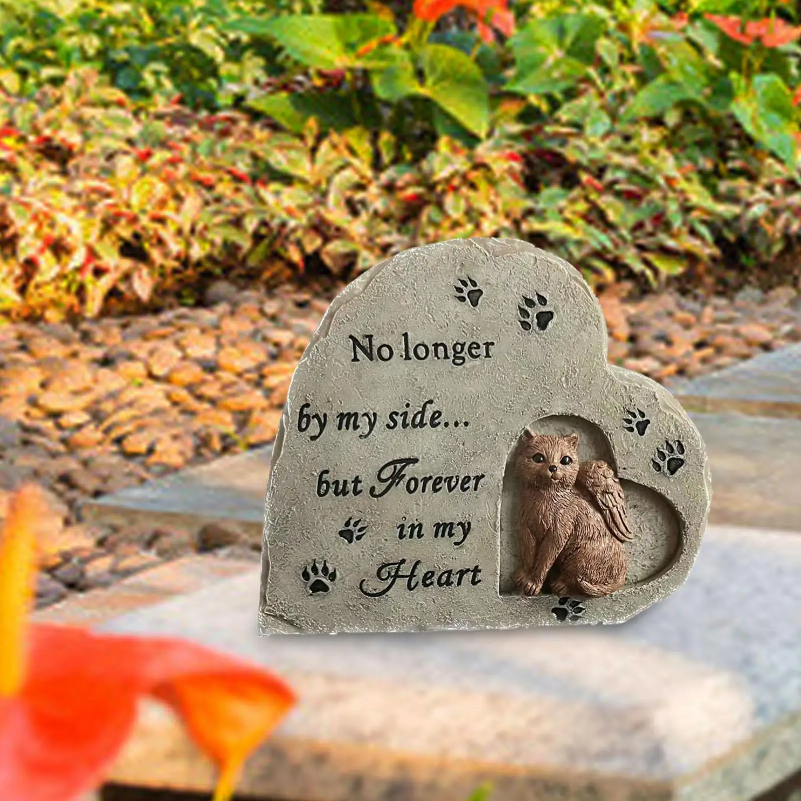 Cat Memorial Stone Decorations Gravestone Paw Print Waterproof Pet Tombstone Cat Marker Grave for Yard Garden Porch Lawn Outdoor