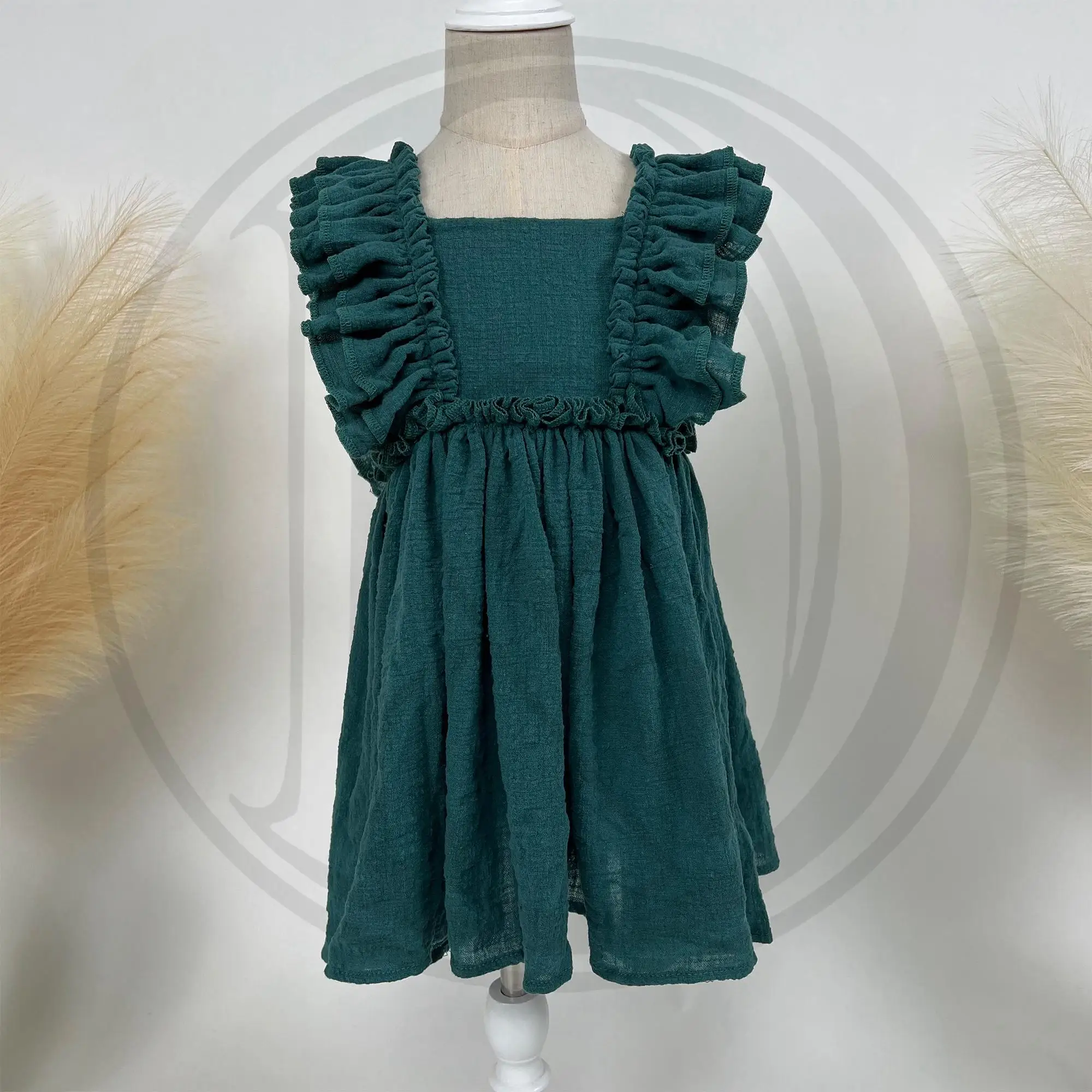 Don&Judy Little Girl Dress Cotton And Linen Pleated Lace Dress For Birthday Gift Photography Baby Skirt