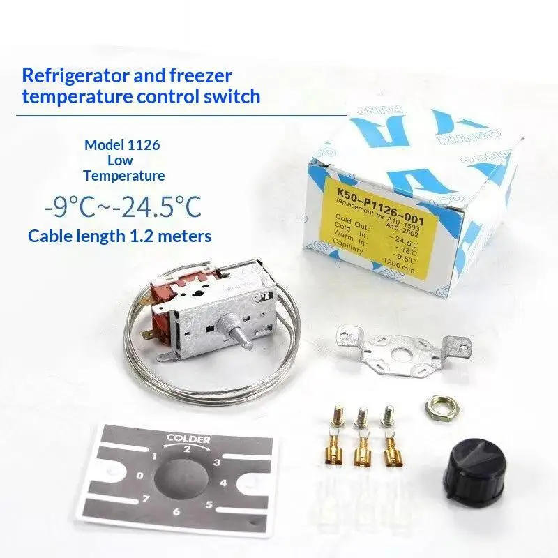 1 Set Refrigerator Thermostat K50-P1126 2-Pin Refrigeration Thermostat Freezer Thermostat Temperature Range -24.5 To -9.5 ℃