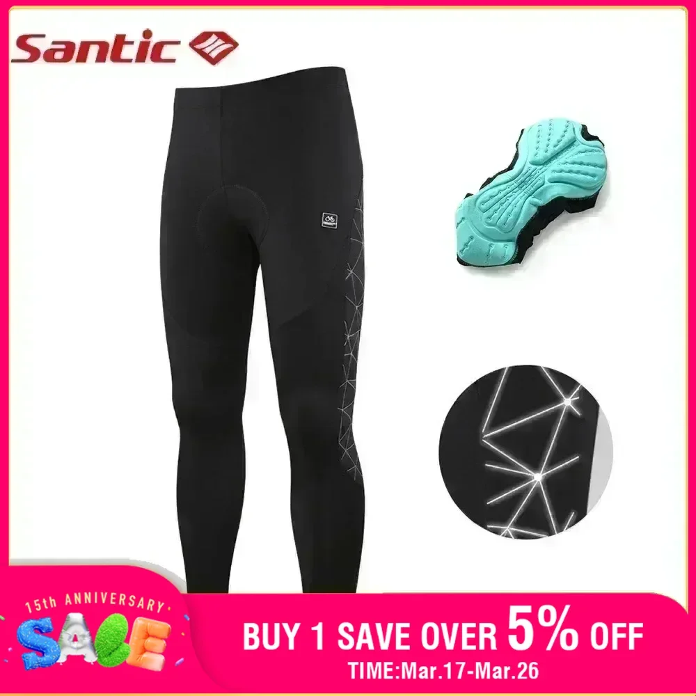 Santic Cycling Pants Winter Fleece Thermal 4D Padded Bicycle MTB Long Tights Reflective Leggings Bike Sports Trousers Asian Size