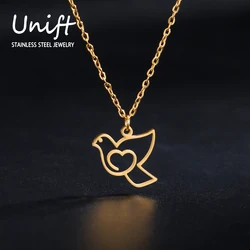 Unift Love Heart Bird Dove Necklaces for Women Stainless Steel Pendant Neck Chain Trendy Fashion Wedding Bridesmaid Jewelry Gift
