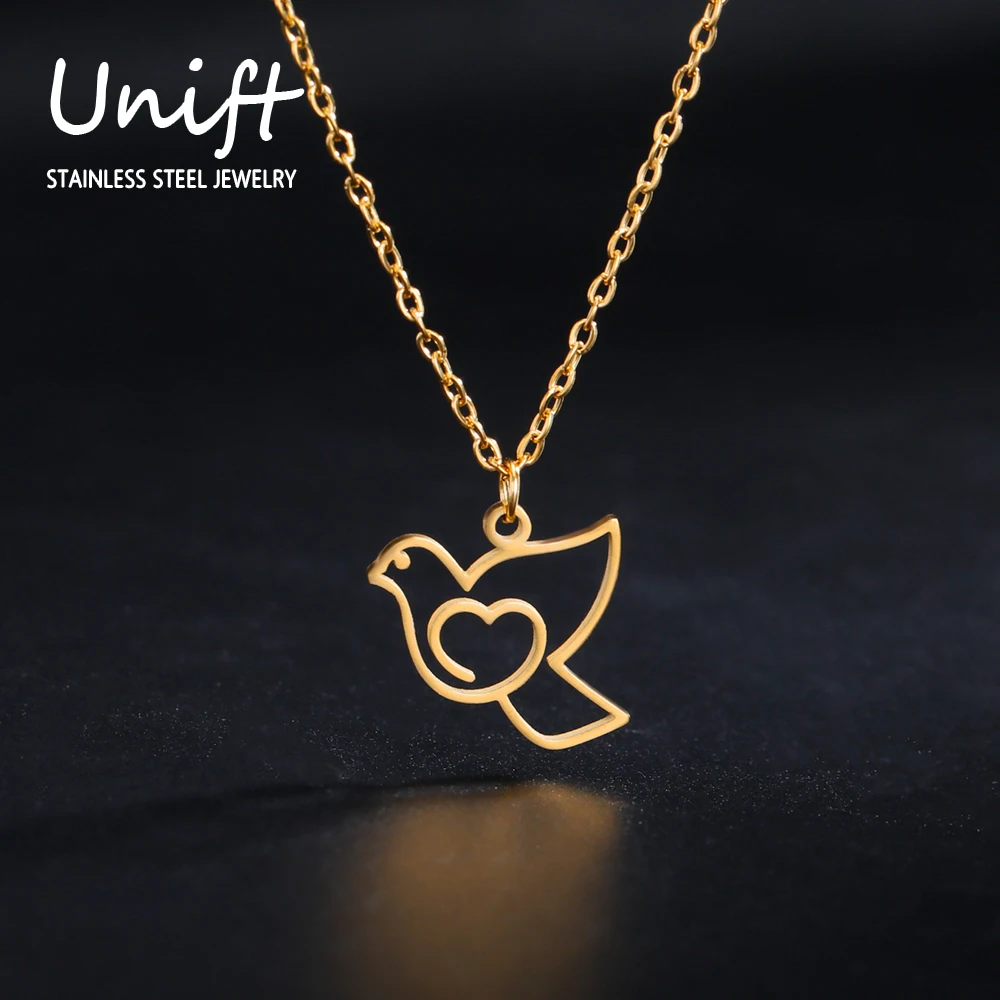 Unift Love Heart Bird Dove Necklaces for Women Stainless Steel Pendant Neck Chain Trendy Fashion Wedding Bridesmaid Jewelry Gift