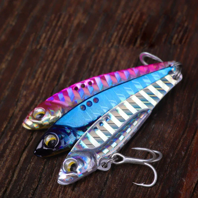 1pcs Metal Vib Fishing Lure Weights13-15g Long Slots Hook Metal Jig Articulos De Pesca Isca Artificial Bass Bait Deep SeaFishing