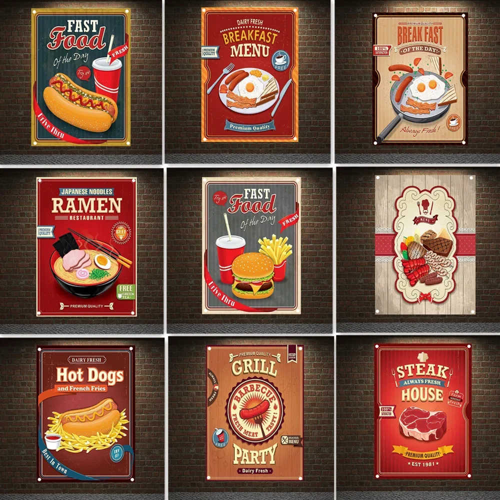 

Hamburger Hot Dog Pizza Sausages RAMEN Fast Food Poster Wall Hanging Flag Tapestry Restaurant Kitchen Decor Banner Wall Painting