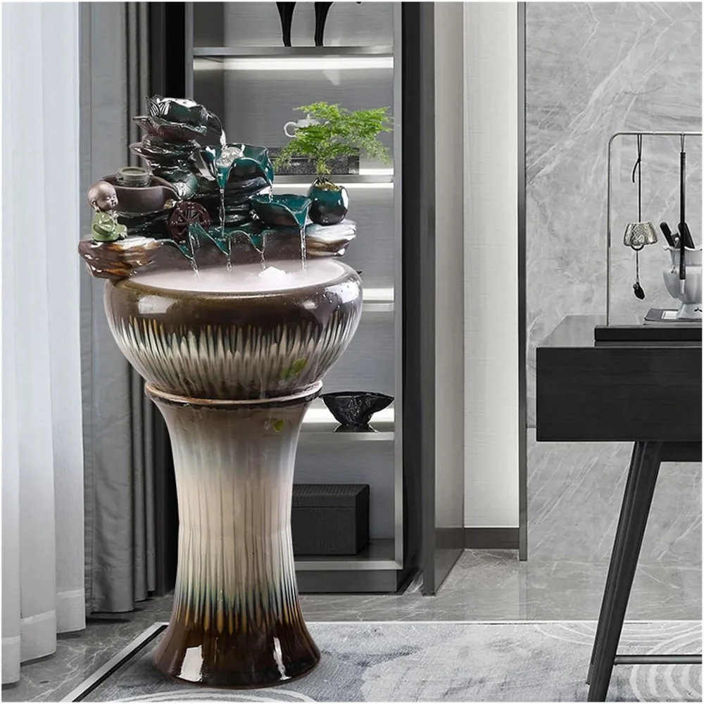 

Outdoor Water Fountain New Chinese Indoor Floor Standing Fountain, Freestanding Fountain with Crystal Ball and Pump Home &Garden