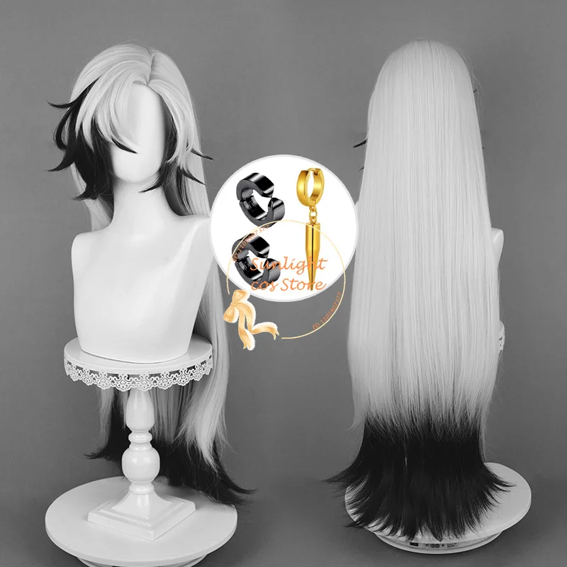 

HSR Boothill Cosplay Wig 92cm Long Straight Silver White Black Mixed Anime Wigs Heat Resistant Synthetic Hair + Wig Cap