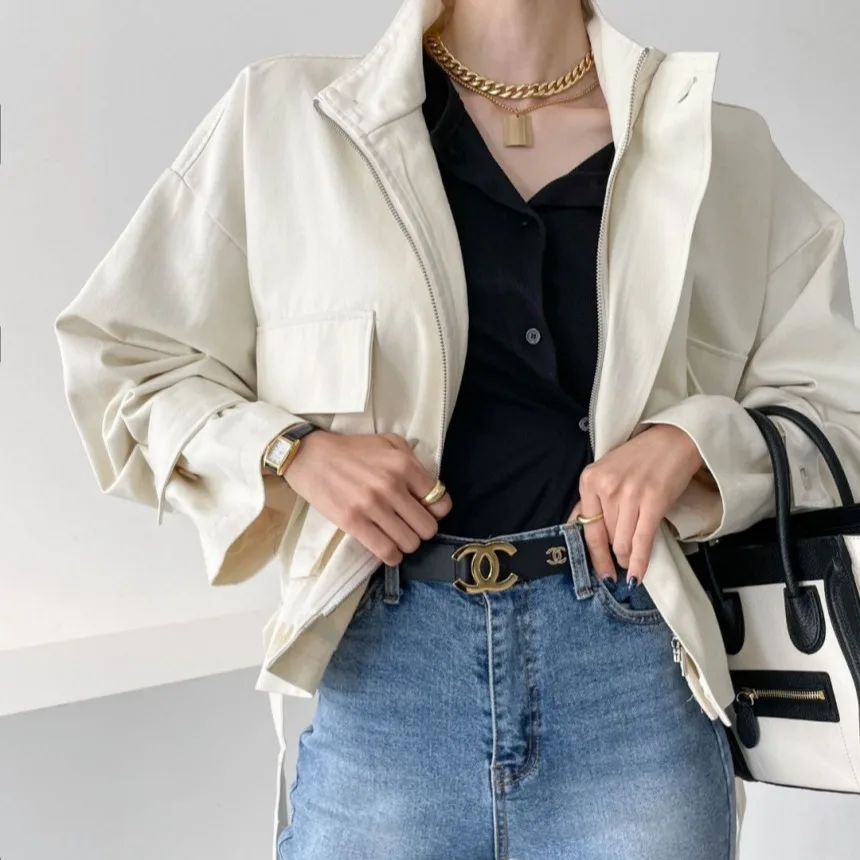 

Chic Korean Sle Women's Jaet Loose Fit Stand Collar Workwear Faionable Autumn Winter New Design ort Outerwear