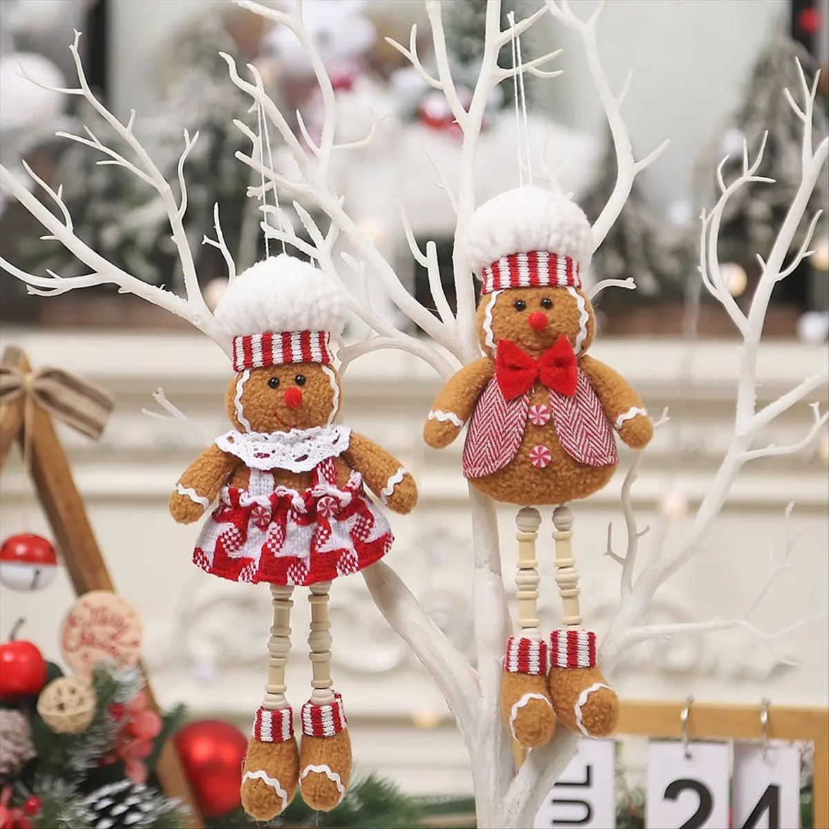 A58Z 2PCS Gingerbread Ornaments Christmas Gingerbread Ornaments Hanging Gingerbread Hanging Ornaments for Xmas Tree view 3