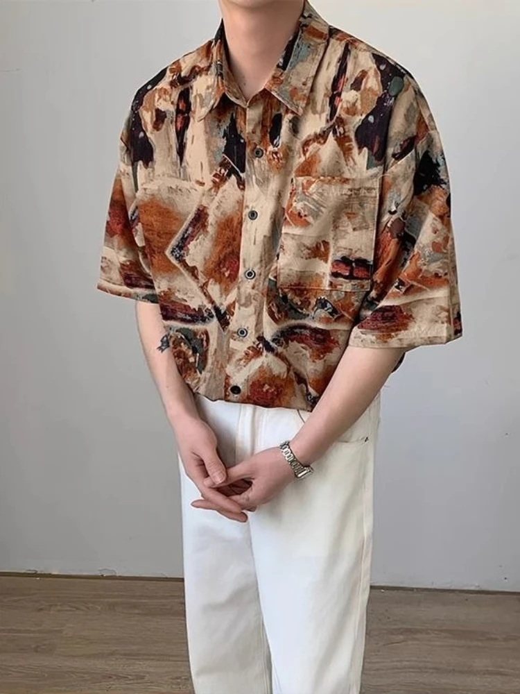 

Men Lightweight Thin Cardigan Style Shirt Open Front Outerwear for Couples Japanese Retro Tie Dye Loose Short Sleeve Casual Top