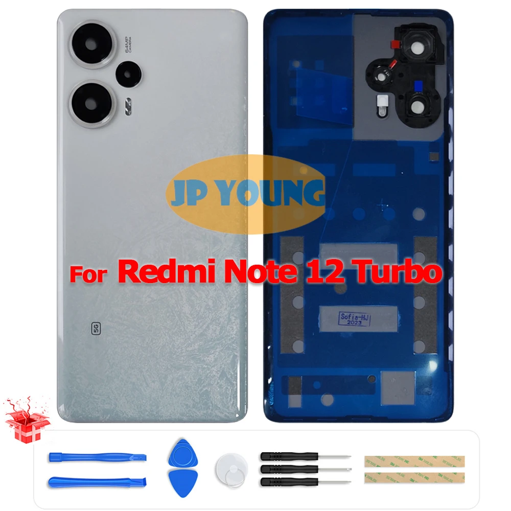 オリジナルバッテリーバックカバーガラスリアドアハウジング（カメラレンズ付き）xiaomi-redmi-note-12-turbo-23049rad8c用-交換用