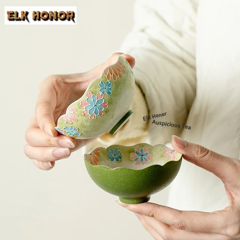 

85ml Hand-painted Colorful Flower Teacup Handmade Tea Bowl Tea Cup Set Tea-tasting Lotus Fragrance Cup Jianzhan Master Cups Cha