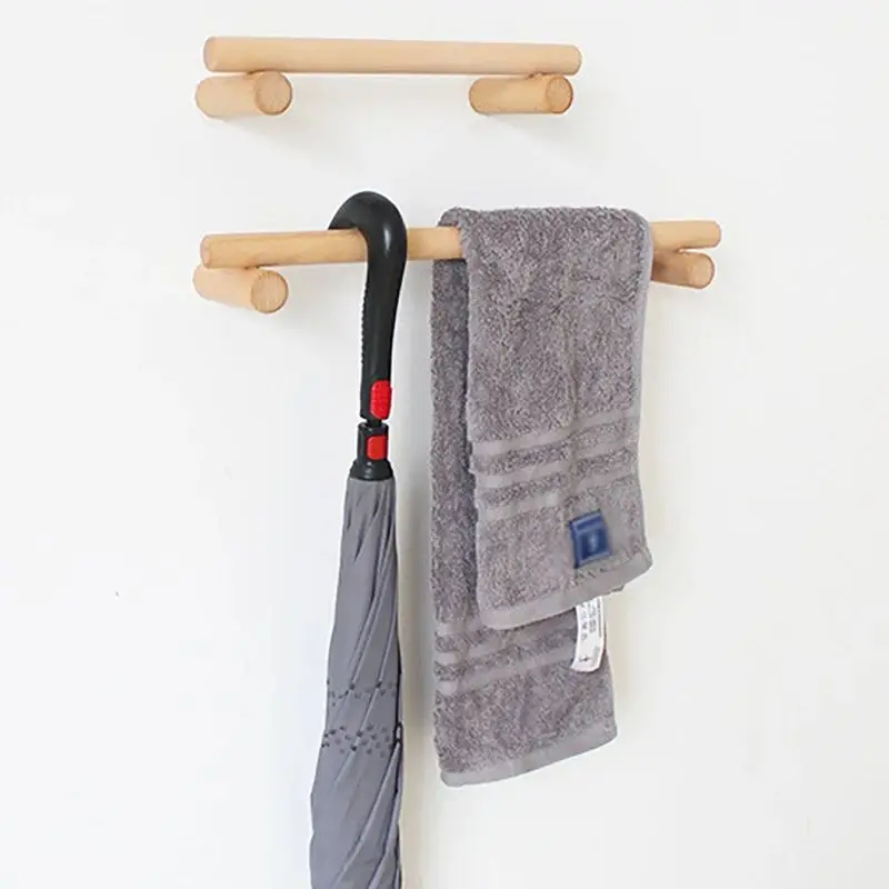 1Pc 30/45CM Creative Wooden Towel Rack Bathroom Towel Holder Rod, Wall Mounted Kitchen Scouring Pad Shelf Storage Rack Towel Bar