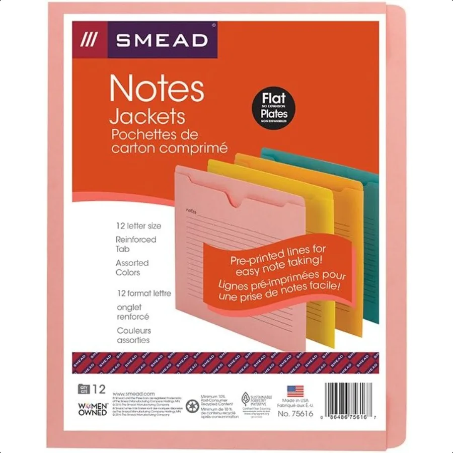 노트 파일 재킷 레터 사이즈 Straigut Tab FlatNo 확장 다양한 색상 팩당 12개 75616