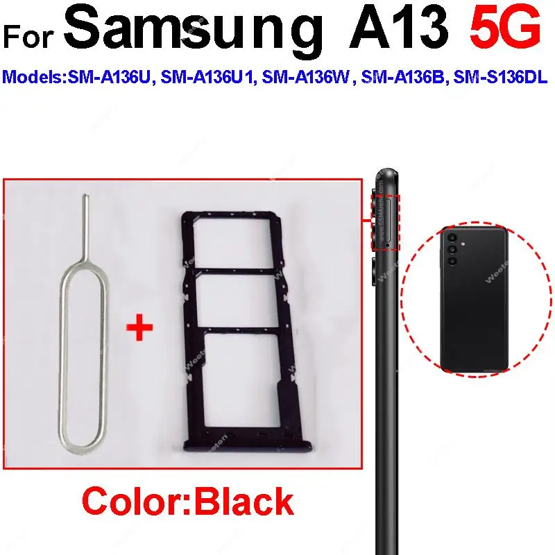 For Samsung A13 4G A135F A13 5G A136U SIM Card Tray Holder Dual   Card Holder Sim Card Reader Replacement Repair Parts