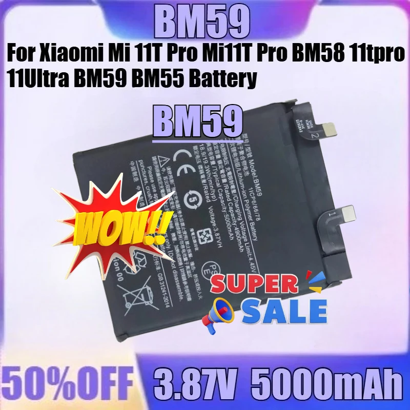 

For Xiaomi Mi 11T Pro Mi11T Pro BM58 11tpro 11Ultra BM59 BM55 Battery NEW BM58 BM59 BM55 3.8V 5000mAh High Quality Battery