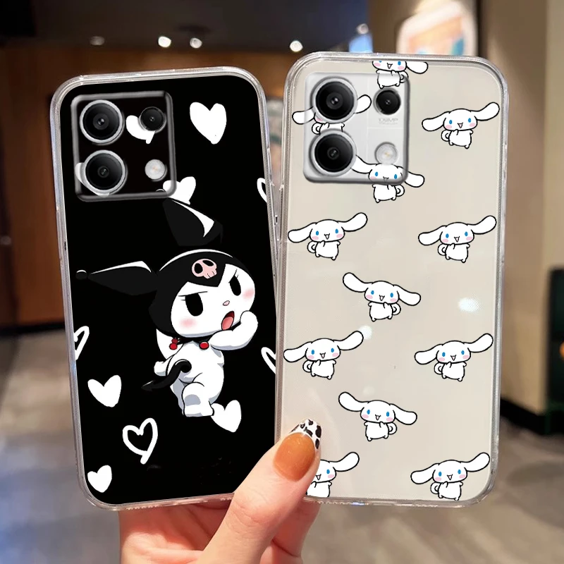 Для Redmi 12 A1 A2 Note 14 Pro 14 13 13 Pro 4G Ro 5G 12 Pro Plus 12S 12 Poco M6 Pro X6 5G Cute Cartoon Sanrio Черный прозрачный чехол